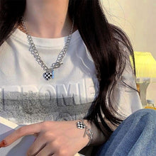 Load image into Gallery viewer, Checkerboard Necklace Bracelet Versatile Alloy Heart-shaped Pendant Bracelet Necklace Clavicular Chain Hand Jewelry

