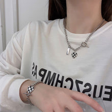 Load image into Gallery viewer, Checkerboard Necklace Bracelet Versatile Alloy Heart-shaped Pendant Bracelet Necklace Clavicular Chain Hand Jewelry
