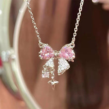 Load image into Gallery viewer, Pink Zircon Bowknot Necklace Simple Temperamental Alloy Necklace Clavicle Chain Women Jewelry Accessory
