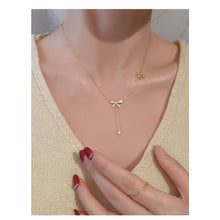Load image into Gallery viewer, Diamond Bowknot Necklace Niche Versatile Alloy Bowknot Tassel Necklace Clavicle Chain Women Jewelry Accessory
