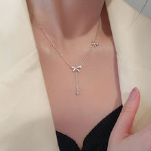 Load image into Gallery viewer, Diamond Bowknot Necklace Niche Versatile Alloy Bowknot Tassel Necklace Clavicle Chain Women Jewelry Accessory
