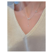 Load image into Gallery viewer, Diamond Bowknot Necklace Niche Versatile Alloy Bowknot Tassel Necklace Clavicle Chain Women Jewelry Accessory
