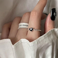 Load image into Gallery viewer, Black Zircon Heart Shaped Ring Fashionable Personalized Opening Adjustable Alloy Ring Jewelry Accessory
