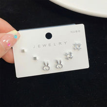 Load image into Gallery viewer, 3pairs/set Simple Silver Earrings Flower Star Animal Earrings Versatile Alloy Earrings Ear Studs Women Jewelry
