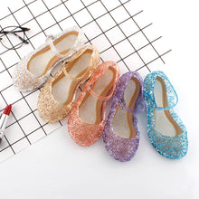 Load image into Gallery viewer, Girls Princess Shoes PVC High Heels Glass Shoes Solid Color Hollow Flowers Festival Party Dance Shoes Summer Jelly Sandals

