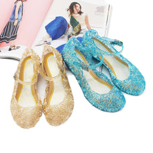 Load image into Gallery viewer, Girls Princess Shoes PVC High Heels Glass Shoes Solid Color Hollow Flowers Festival Party Dance Shoes Summer Jelly Sandals
