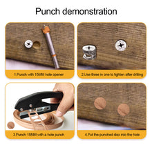 Load image into Gallery viewer, 6/8/10MM Edge Banding Punch Hand Strong Round Hole Flat Bevel Punch Woodworking Pliers Paper PVC Membership Card Puncher
