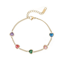 Load image into Gallery viewer, Fashion Mini Heart-shaped Colored Zircon Bracelet Love Heart Gold Silver Bracelet Summer Versatile Women Jewelry
