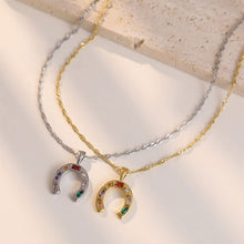 Load image into Gallery viewer, Creative Personalized Stainless Steel Horseshoe Shaped Colorful Zircon Inlaid Pendant Necklace Women Jewelry
