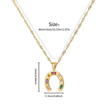 Load image into Gallery viewer, Creative Personalized Stainless Steel Horseshoe Shaped Colorful Zircon Inlaid Pendant Necklace Women Jewelry

