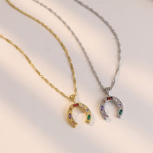 Load image into Gallery viewer, Creative Personalized Stainless Steel Horseshoe Shaped Colorful Zircon Inlaid Pendant Necklace Women Jewelry
