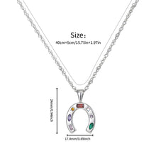 Load image into Gallery viewer, Creative Personalized Stainless Steel Horseshoe Shaped Colorful Zircon Inlaid Pendant Necklace Women Jewelry

