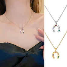 Load image into Gallery viewer, Creative Personalized Stainless Steel Horseshoe Shaped Colorful Zircon Inlaid Pendant Necklace Women Jewelry
