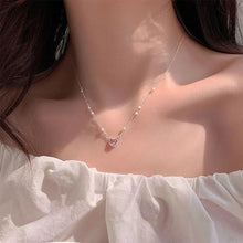Load image into Gallery viewer, Heart Pendant Necklace Fashion Creative Pearl Chain Pink Splicing Necklace Clavicle Chain Jewelry Accessory
