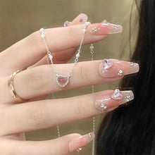 Load image into Gallery viewer, Heart Pendant Necklace Fashion Creative Pearl Chain Pink Splicing Necklace Clavicle Chain Jewelry Accessory
