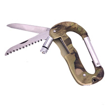 Load image into Gallery viewer, Outdoor 5-IN-1 EDC Quick Mount Mountaineering Buckle Multi-Function Knife Serrated LED Lighting Tactical Camo Camping Tool
