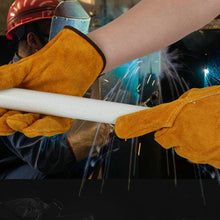 Load image into Gallery viewer, Short Electric Welding Cowhide Protective Gloves Heat Insulation Anti-Hot Wear Resistant Machinery Shipyard Retro Labor Protection Gloves Outdoor Work Protective Equipment
