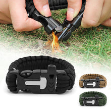 Load image into Gallery viewer, Multi-function Emergency Survival Parachute Cord Magnesium Flintstones Bracelet Outdoor Scraper Whistle Buckle Paracord Emergency Kit EDC Tools

