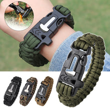 Load image into Gallery viewer, Multi-function Emergency Survival Parachute Cord Magnesium Flintstones Bracelet Outdoor Scraper Whistle Buckle Paracord Emergency Kit EDC Tools
