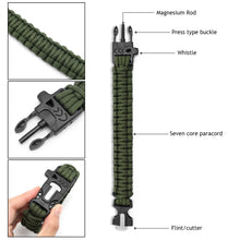 Load image into Gallery viewer, Multi-function Emergency Survival Parachute Cord Magnesium Flintstones Bracelet Outdoor Scraper Whistle Buckle Paracord Emergency Kit EDC Tools
