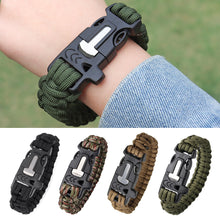 Load image into Gallery viewer, Multi-function Emergency Survival Parachute Cord Magnesium Flintstones Bracelet Outdoor Scraper Whistle Buckle Paracord Emergency Kit EDC Tools
