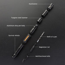 Load image into Gallery viewer, Multi-Function Self-Defense Pen Defense Attack Aluminum Alloy Tactical Pen Survival Whistle Self-Defense Pen EDC Rescue Escape Tool
