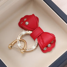 Load image into Gallery viewer, Metal Ring Car Keyring Gold Rhinestone Leather Bow Cute Keychain Accessories for Women Girls Motos Moto Car Key Holder
