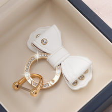 Load image into Gallery viewer, Metal Ring Car Keyring Gold Rhinestone Leather Bow Cute Keychain Accessories for Women Girls Motos Moto Car Key Holder

