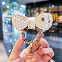 Load image into Gallery viewer, Metal Ring Car Keyring Gold Rhinestone Leather Bow Cute Keychain Accessories for Women Girls Motos Moto Car Key Holder
