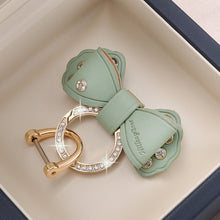 Load image into Gallery viewer, Metal Ring Car Keyring Gold Rhinestone Leather Bow Cute Keychain Accessories for Women Girls Motos Moto Car Key Holder
