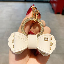 Load image into Gallery viewer, Metal Ring Car Keyring Gold Rhinestone Leather Bow Cute Keychain Accessories for Women Girls Motos Moto Car Key Holder
