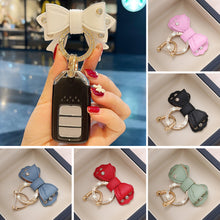 Load image into Gallery viewer, Metal Ring Car Keyring Gold Rhinestone Leather Bow Cute Keychain Accessories for Women Girls Motos Moto Car Key Holder
