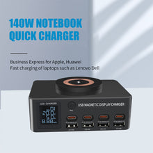 Load image into Gallery viewer, 140w Desktop Charger Intelligent Digital Display Pd100w Fast Charge Suitable For Mobile Phone Notebook Magnetic Suction Wireless
