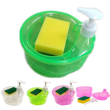 Load image into Gallery viewer, Soap Dispenser and Scrubber Holder with Sponge 2 in 1 Practical Kitchen Dishwasher Pump Dispenser Press for Home
