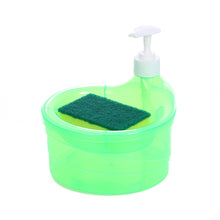 Load image into Gallery viewer, Soap Dispenser and Scrubber Holder with Sponge 2 in 1 Practical Kitchen Dishwasher Pump Dispenser Press for Home
