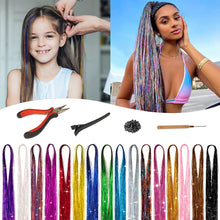 Load image into Gallery viewer, Women Tinsel Kit Glitter Wigs One Clip-in Hair Extension Tinsel Laser Wire Color Highlight Dyed Seamless Tinsel Hair Wig Patches
