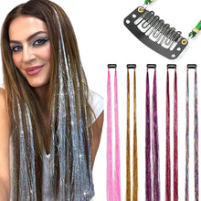 Load image into Gallery viewer, Straight Hair Women Wigs One Clip-in Hair Extension PET Laser Wire Color Seamless Highlight Dyed Wig Patch Tinsel Hair
