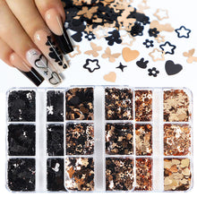 Load image into Gallery viewer, 6 Grids 3D Acrylic Laser Butterfly Enhancements Nail Art Sequins Rabbit Heart Star Sequins Decoration Accessories
