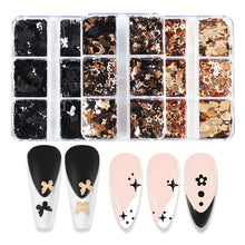 Load image into Gallery viewer, 6 Grids 3D Acrylic Laser Butterfly Enhancements Nail Art Sequins Rabbit Heart Star Sequins Decoration Accessories
