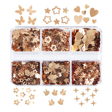 Load image into Gallery viewer, 6 Grids 3D Acrylic Laser Butterfly Enhancements Nail Art Sequins Rabbit Heart Star Sequins Decoration Accessories
