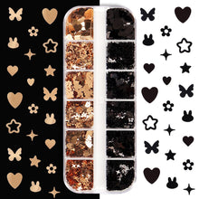 Load image into Gallery viewer, 12 Grids 3D Acrylic Laser Butterfly Enhancements Nail Art Sequins Rabbit Heart Star Sequins Decoration Accessories
