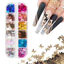 Load image into Gallery viewer, 12 Grids 3D Acrylic Laser Butterfly Enhancements Nail Art Sequins Nail Art 5MM Gradient Sequins Decoration Accessories
