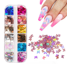 Load image into Gallery viewer, 12 Grids 3D Acrylic Laser Butterfly Enhancements Nail Art Sequins Nail Art 5MM Gradient Sequins Decoration Accessories

