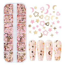 Load image into Gallery viewer, 12 Grids 3D Acrylic Flower Nail Sequins Decoration Mixed Pink Golden Butterfly Love Flower Rabbit Nail Art Supplies Professional Accessories
