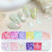 Load image into Gallery viewer, 12 Grids 3D Acrylic Flower Nail Sequins Decoration Mixed Beautiful Light Cherry Blossom Petals Nail Art Supplies Professional Accessories
