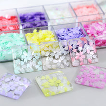 Load image into Gallery viewer, 12 Grids 3D Acrylic Flower Nail Sequins Decoration Mixed Beautiful Light Cherry Blossom Petals Nail Art Supplies Professional Accessories
