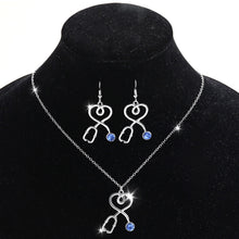 Load image into Gallery viewer, Stethoscope Heartbeat Choker Necklace Earrings Women Love Heart Necklaces Pendants Nurse Doctor Lover Jewelry Set Gifts
