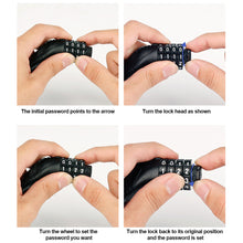Load image into Gallery viewer, Motorcycle Bicycle Bike Lock Combination Code 4 Digit Password Padlock Anti-theft Password Security Cable Locker Portable For MTB Road Bike
