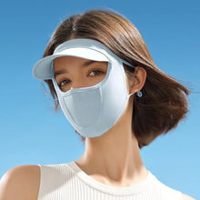 Load image into Gallery viewer, UPF50+ UV Protection Hat Mask Integrated Sunscreen Device Outdoor Riding Cover The Whole Face Against Light Aging Ice Silk Mask
