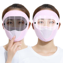 Load image into Gallery viewer, UPF50+UV Protection Black White Double Lenses Full Face Sunscreen Mask Cool Breathable Thin Ice Silk Mask Outdoor Riding And Driving Against Light Aging Goggles Mask
